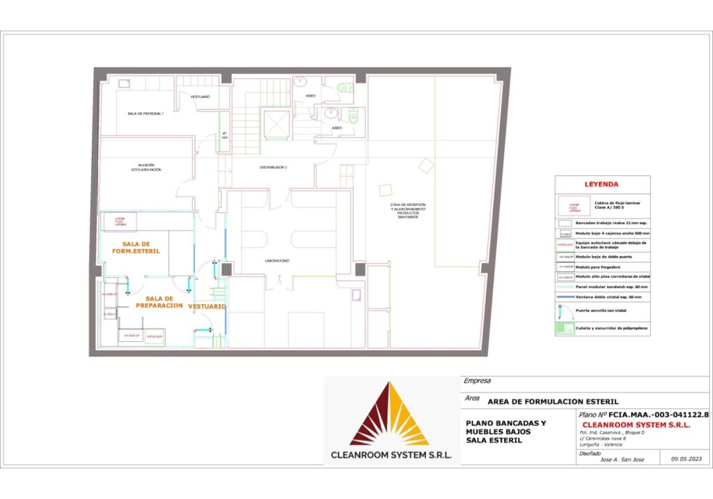 Diseño y construcción de área de formulación estéril plano realizado por Cleanroom Sistem SRL